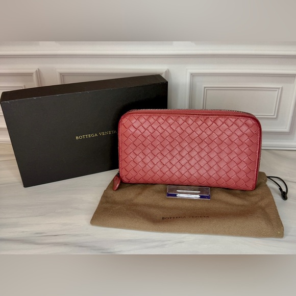 Bottega Veneta Handbags - Bottega Veneta Dusty Rose Intrecciato Leather Long Zip Wallet  | Full Inclusion